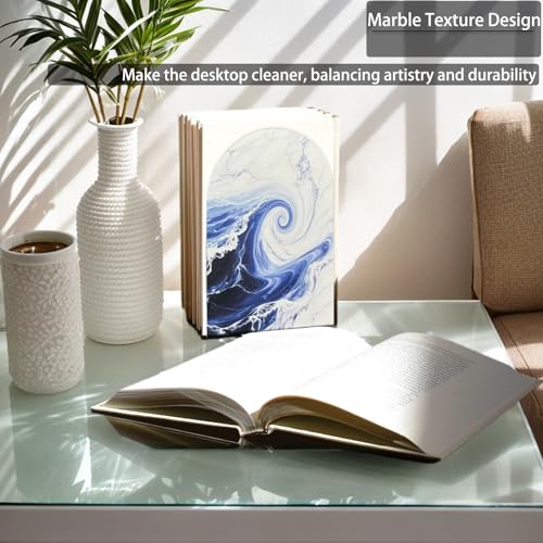 MerryNine Metal Book Ends, Bookends for Shelves, Book Holder for Heavy Books, Book End for Kids Books, Decoration Bookend for Home Office (2, Marble)