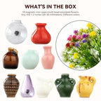 10-Pack Cute Mini Vase Magnets for Fridge, Tiny Ceramic & Glass Magnetic Vases for Refrigerator, Office Whiteboard and Locker, Aesthetic Flower Bud Vases Kitchen Decor, Ideal Gift for Mom & Women