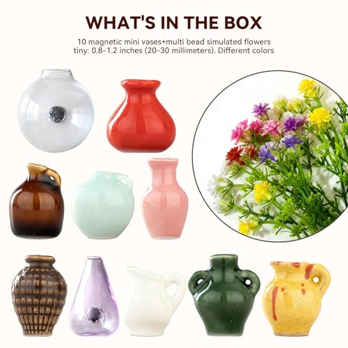 10-Pack Cute Mini Vase Magnets for Fridge, Tiny Ceramic & Glass Magnetic Vases for Refrigerator, Office Whiteboard and Locker, Aesthetic Flower Bud Vases Kitchen Decor, Ideal Gift for Mom & Women
