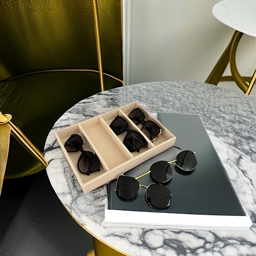 Velvet Sunglasses Organizer Tray 4 Slot, Stackable Eyewear & Glasses Display Case, Premium Beige Velvet, Scratch-Free Lining, Drawer Insert for Dressing Table Vanity Home Retail Trade Show - color: Sunglasses Tray
