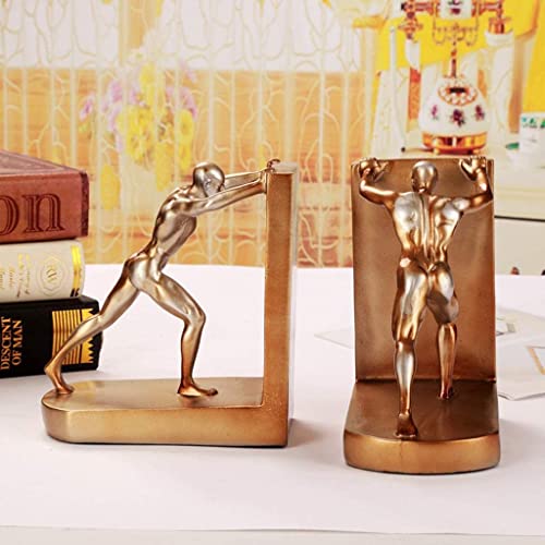 Book Ends, Decorative Heavy Duty Bookends Golden Resin Sculptural Bookend Sets Study Room Living
