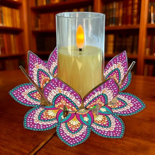 DIY Diamond Art Painting Candlestick Holders 5.71in Mandala Flower Shape Desk Candle Tray Tabletop Ornaments for Wedding Ramadan Party Home Table Centerpiece-Mandala14 - color: Mandala14