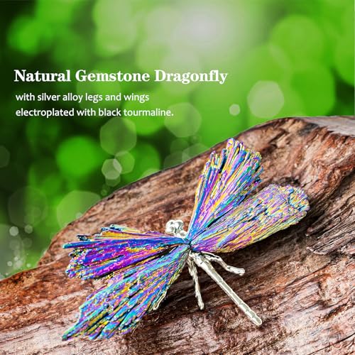 Dragonfly Decor Tourmaline Crystal Statue Natural Electroplated Blue Collection Natural Home Decor Healing Blue Crystals Gift for Women (Silver Colorful Dragonfly-S, Small Size) - color: Colorful Dragonfly-s, size: Small Size