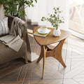 COZAYH Modern Triangle Wood End Table with Cross-Leg Rubberwood Base, Mid-Century Small Accent Side Table for Living Room, Easy Assembly, Natural, Brown
