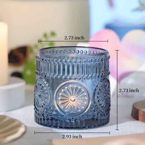 6Pcs Large Votive Candle Holders Blue Glass Tealight Candle Holders for Wedding, Table Centerpiece, Party, Birthday, Home Decor - color: Blue