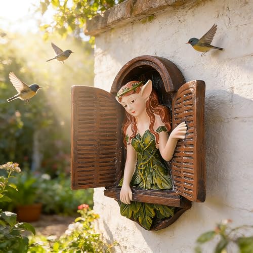 Teaeeno Whimsical Fairy Garden Gnome Statue, Tree Faces Decor Outdoor -7.8 Inch, Funny Garden Tree Decoration,Ideal Patio Yard Lawn Porch Decor - color: Orange