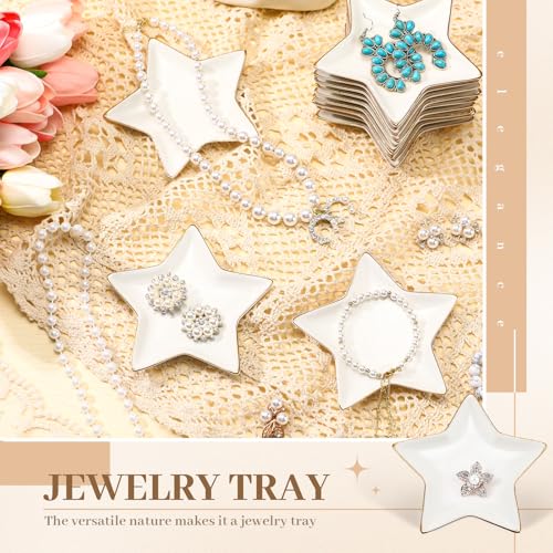 Shappy 12 Pcs Ceramic Jewelry Tray 4.5 in Ring Dish Bulk Decorative Trinket Dish for Bridal Christmas Birthdays Gifts - style: Star