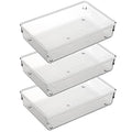 3 Set Clear Plastic Junk Drawer Organizer Vanity Curlery Utensil Makeups Organizer for Kitchen 6" X9'' - size: 3 Pack 9"x6" Clear Plastic