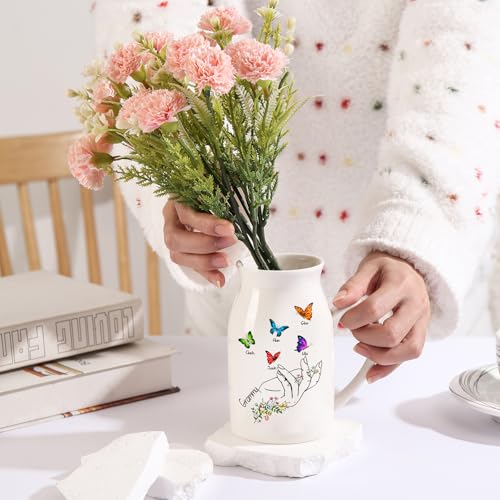 Personalized Flower Vase Small Ceramic Vase Custom with Kid's Name Mother's Day Birthday Gift for Mom, Wife, Grandma, Mama, Nana for Home Decor Living Room Bedroom - color: Style 05