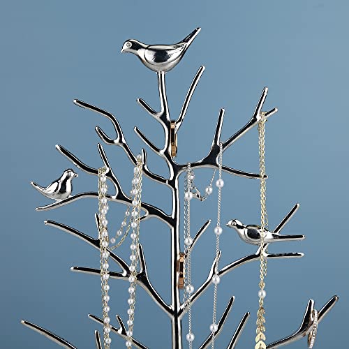 MORE&LESS Branch Jewelry Rack with metal tray,Luxury color,Tree Tower Rack Hanging Organizer for Ring Earrings Necklace Bracelet,Suitable for living rooms, bathrooms,offices,etc. - color: A Silver-Metal Tray