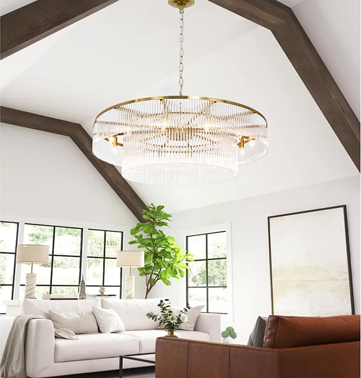 Modern Glass Chandelier Lighting Brass Chandeliers for High Ceiling Entryway Foyer Large Glass Hanging Light Fixture Grand Living Room Hall 39" - size: Large Brass (39" x 70")