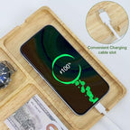Buqoo Rubberwood Valet Tray with Cable Slot - 11.7 x 7.9 Inch Wooden Catch All Organizer Tray, Desk & Nightstand Organizer for Keys, Wallet, Jewelry, Phone, Watch, Earbuds