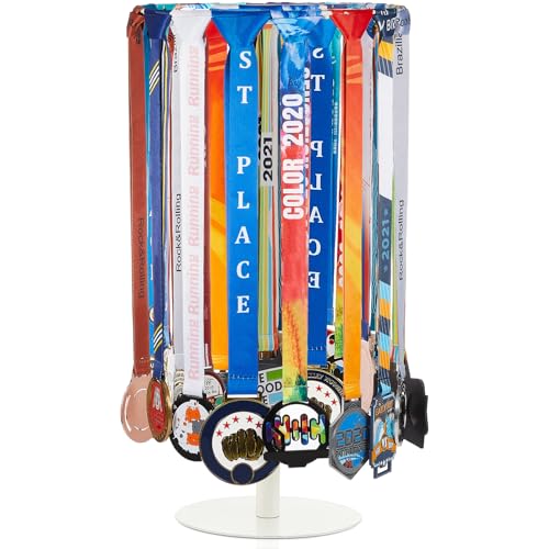 Shimeyao Medal Hanger Display Rotatable Medal Holder DisplayRotating Metals Display Rack Adjustable Award Holder Stand for Basketball Running Sports Race, 45+ Plaques - color: White