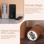 Warm Brown Ribbed Flameless Pillar Candles with Remote, Real Wax Flickering Battery LED Candles Christmas Decor Gift Set of 2 - color: Amber Brown