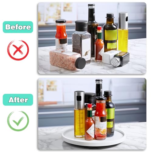 10" Wood Lazy Susan Turntable Organizer, Lazy Susan for Table Top Cabinet Dining Pantry Countertop Cupboard Organization, Decorative Tray for Kitchen Bathroom Decor Coffee Bar Accessories, White - color: White, size: 10" with Low Rim