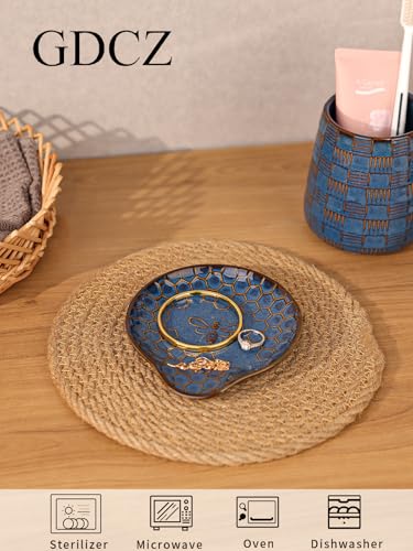 GDCZ Ceramic Jewelry Tray Set of 2, Personalized Trinket Dish with Pattern, Ring Dish, for Rings Earrings Necklaces Bracelet Watch Keys, Perfect for Gifts for Women (Blue) - color: Blue