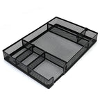 Desk Drawer Organizer Tray with Adjustable Compartments, 6 Grid Metal Mesh Drawer, Multi-use Desk Organizer Storage Box Set for Office,Home,School Supplies, 12.6X9X1.9 inch