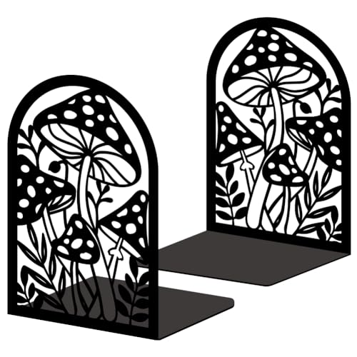 Mushroom Book Ends Design, Metal Bookends for Decorative Books, Heavy Duty Bookends for Shelves, 3.5"x4.7"x7.1" Book Stopper for Home Office School Bookshelf Decor - style: Mushroom