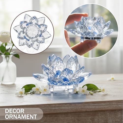 Lotus Flower Figurine,Crystal Lotus Decor Centerpiece,Feng Shui Home Decor for Office Desk Accent in 2.5 Inch - color: Blue