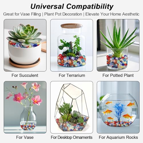 Mixed Gemstone Vase Fillers,Mixed Colour Glass Stones Flat Bottom Marble Beads for Aquarium Fish Tank Planter Crafts Home Decorative Art Craft Vase Filler (Colorful, 1 Pound) - color: Colorful, size: 1 Pound
