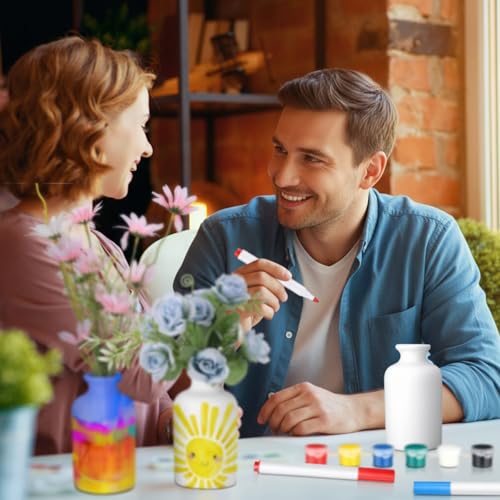 6 Set Mother's Day Ceramics to Paint DIY Your Own Ceramic Painting Kit for Crafts Vase to Paint Unpainted Plaster Paintable Kit Mother Art DIY Craft Supply with Brush Palette for Adult(Bright) - color: Bright