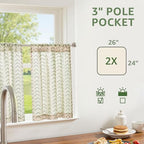 jinchan Boho Linen Blend Kitchen Curtains 24 Inch Length Herringbone Printed Tier Curtains for Small Windows Bathroom Cafe Laundry Room Set of 2 Rod Pocket Green on Linen - color: Arrow | Green on Linen, size: 26"W x 24"L (Pack of 2)