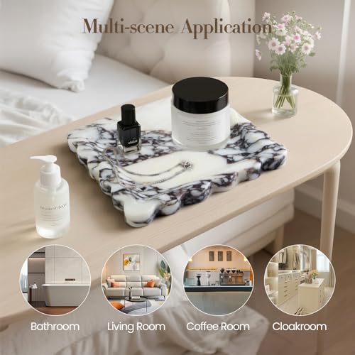 SAMAH Calacatta Viola Natural Marble Tray, Scalloped Storage Dish, Luxury Decorative Trays for Bathroom, Vanity, Dresser, Kitchen & Home Decor, Valentine's Day House Warming Gifts New Home (Square) - size: 7.8" x 7.8" x 0.7"