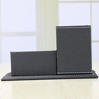 KINGFOM PU Leather Desk Organizer and Accessories, Pencil Holder for Desk with Business Cards Stand, School Office Supplies Collection Caddy Black - color: Black-M
