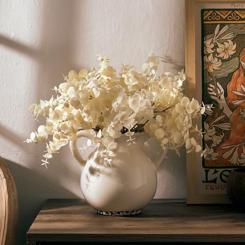 LUKA Antique Ceramic Vase with 2 Handle,6.4 inches Ice Cracked Rustic Vase Minimalist Decor, Decorative Vases for Home Decor, Table, Living Room, Shelf, Christmas Decoration(Small,Ice Cracked White) - color: S-ice Cracked White(6.69 In)