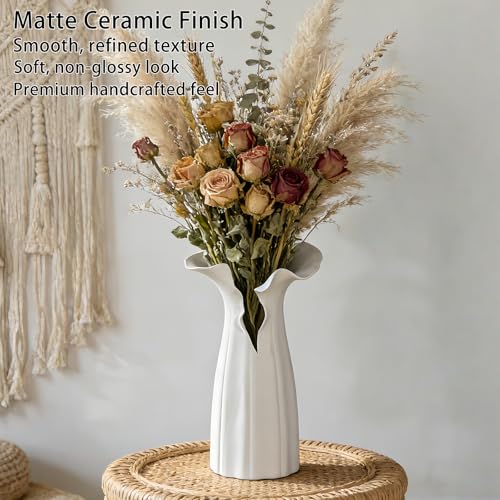 Abstract Irregular Ceramic Vase, White Irregular Pottery Vase, Handmade Decorative Minimalist Flower Vases for Modern Home, Tabletop, Shelf & Office - size: 16" x 12" x 28"
