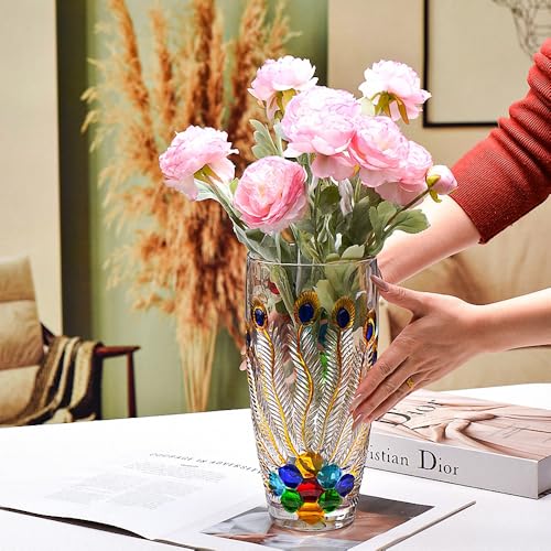 Unique Hand Painted Colorful Peacock Shaped Crystal Glass Vase-11 inch Tall. (Hand Painted Colorful) - color: Hand Painted Colorful