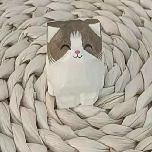 Wooden Cat Figurines Sculpture Statue Lovely Small Carved Orange Cat Statue Handmade Wood Kitten Art Carving Work for Home Office Decoration (Little White Gray Cat) - color: Little White Gray Cat