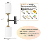 BYOLIIMA Industrial Mid Century Wall Sconce 2-Lights with White Cylinder Glass Shades Modern Bathroom Vanity Wall Lamp Matte Black and Gold Brushed Brass Finished Wall Light Fixture - color: Gold/Black-Cylinder Glass Shades