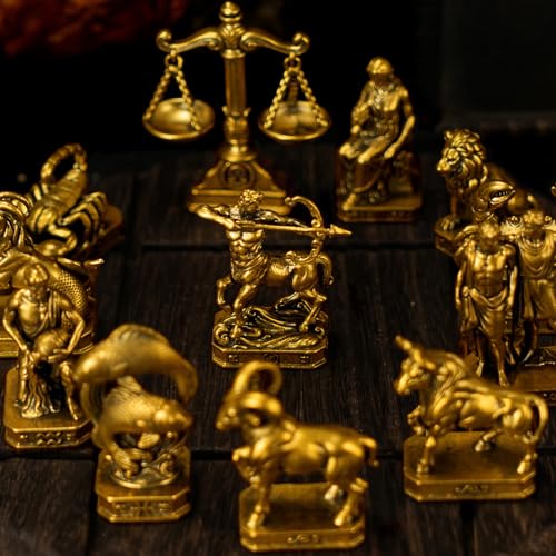 CHOVY Leo – Leo Lion Zodiac Sign Brass Sculpture – 100% Solid Handcrafted Collectible Figurine, Bold Retro Desk Decor for Astrology Enthusiasts - style: Leo