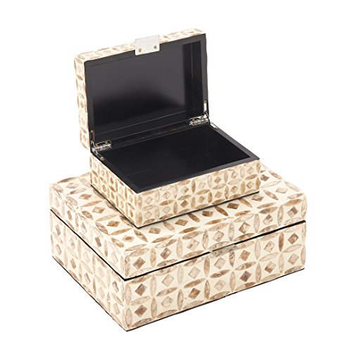 Deco 79 Mother of Pearl Shell Decorative Box Mosaic Storage Decorative Keepsake Boxes with Taupe Accents, Set of 2 Storage Boxes 12", 8"W, Beige - color: Beige, size: 11.9", 8"W