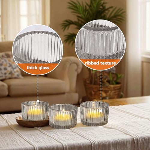 JOYIT Black Votive Candle Holders Bulk Set of 6, Tealight Candle Holder for Wedding Table Centerpiece, Glass Small Candle Holders for Birthday Party, Valentine's Day, Home Decor (2''X 1.4'') - color: Black