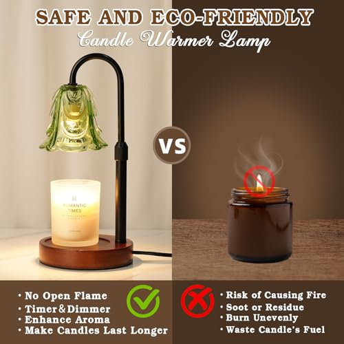 Small Candle Warmer Lamp with Timer, Adjustable Green Lamp Warmer for Jar Candles, Unique Women Gifts for Birthday, Dimmable Candle Heater, Cute Wax Warming Light with Wood Base - color: A3-green