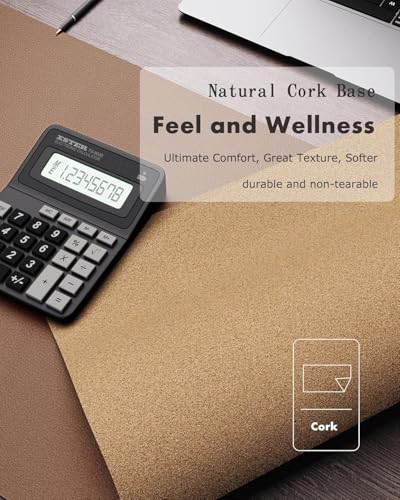 YSAGi Double-Sided Desk Pad, 35.4"x17"Leather Desk Mat, Eco Cork Desk Pad Protector,Large Mouse Pad,Waterproof Desk Blotter for Office/Home(Coffee) - color: Coffee+cork, size: 35.4"x17"