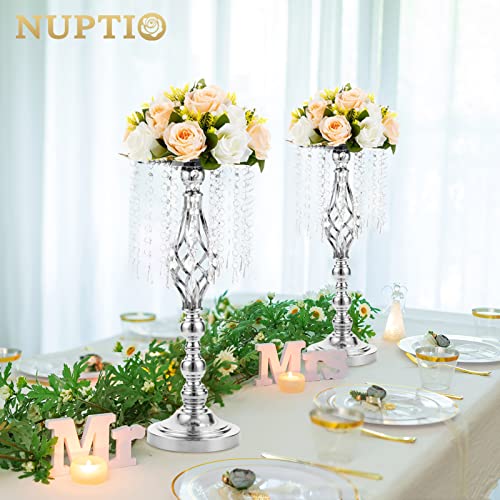 NUPTIO Metal & Acrylic Crystal VASE - 10 Pcs 19.3 inches Tall, Elegant Mermaid Style, Round, Silver, Ideal for Wedding & Engagement, Housewarming, Birthday, Anniversary, Living Room Decor - color: Silver, size: Medium - 10 Pcs