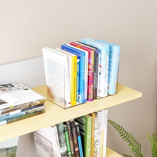 SUOXING 4 PCS Clear Acrylic Bookends for Shelves Decorative,Invisible Book Stopper with Non-Slip Mats for Heavy Books,Small Acrylic Book Ends for Home Office School Supplies and Kids Bookshelf