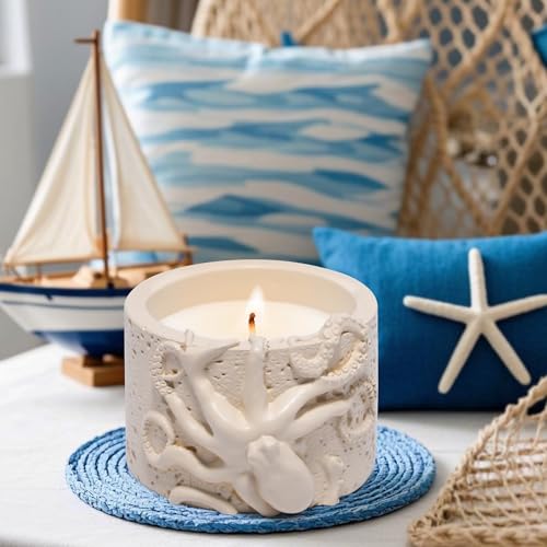 Hodao Oceanic Serenity Handcrafted Aromatherapy Box with Candle & Decor – Beach Rock Sculpture with Sea Turtle, Seashells, for Home, Bathroom, Yoga Room Decor (Brown-Octopus) - color: Brown-octopus
