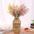 Straw Woven Glass Vase 6.29''x1.77''x3.15''Boho Glass Flower Vase Country Rustic Style Vase Glass Vase for Floral Arrangements Housewarming Party Home Decor (C Style 6.29IN) - size: 6.29IN