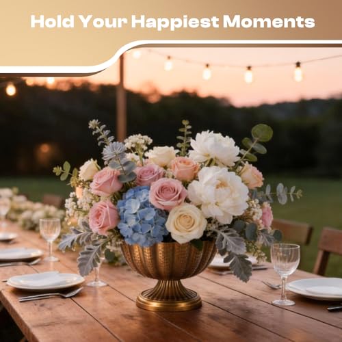 Large Gold Vases for Centerpieces: Vintage Gold Flower Vase for Wedding 6.5 Inch Brass Compote Bowl Vase Metal Pedestal Urn with Plastic Liner for Anniversary Party Home Set of 4 - size: 6.5 Inches - 4 Pcs