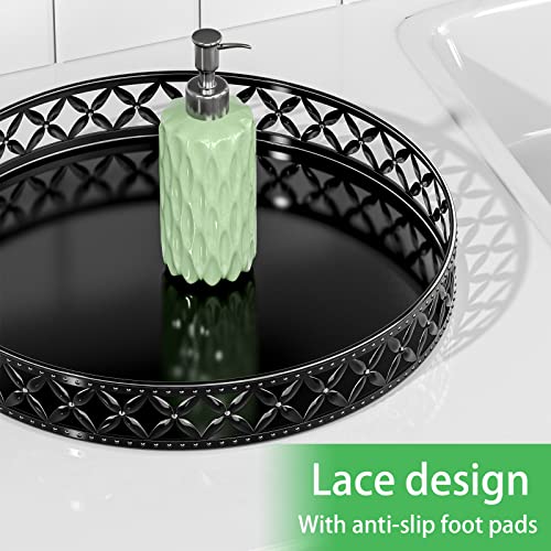 Vanity Tray for Bathroom Counter - 11 Inch Black Decorative Tray Bathroom Counter Tray Organizer for Perfume Cosmetics Jewelry Makeup - color: Floral-black
