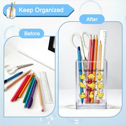 My Ducks Don't Even Know What A Row Is Acrylic Organizer Pencil Pen Holder, Cute Duck Makeup Brush Storage Organizer, Sarcastic Desk Accessories Holder Gifts for Coworker Work Bestie Friend - style: My Ducks