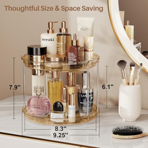LAMU 2 Pack 2 Tier Lazy Susan Turntable Organizer 9.25'' Rotating Spice Rack Organization for Cabinet, Kitchen, Pantry, Countertop, Bathroom, Vanity, Medicine Cabinet Organizer, Amber - color: Amber, size: 9.25in 2 Pack