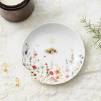 Crisky Initial Jewelry Tray Ring Dish & Gift Box, Ceramic Flower Trinket Dish for Rings Earrings Necklaces Keys, Bridal Shower Engagement Birthday Gift for Women, Friends 4.57" (Gold Foil A - style: Initial A