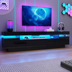 Uspeedy 70IN White TV Stand for 75/80 inch TV,Modern LED TV Stand for Living Room,High Gloss Entertainment Center with Storage Drawer,APP RGB Light,TV Console,Television Stands(Black) - color: Black