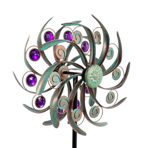 Viveta Outdoor Wind Spinners, 13" Metal Wind Sculpture with Stable Stake, Double-Sided Windmill,Wind Spinner for Yard and Garden - color: 2-green Purple