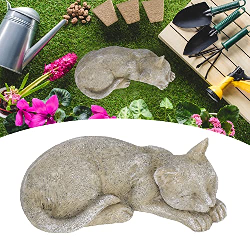 Hapivida Cats Memorial Stone, 5.5in Cat Garden Statue Pet Statues Gift Figurine Sculpture Sleeping Cats Decoration - size: Brown Cat